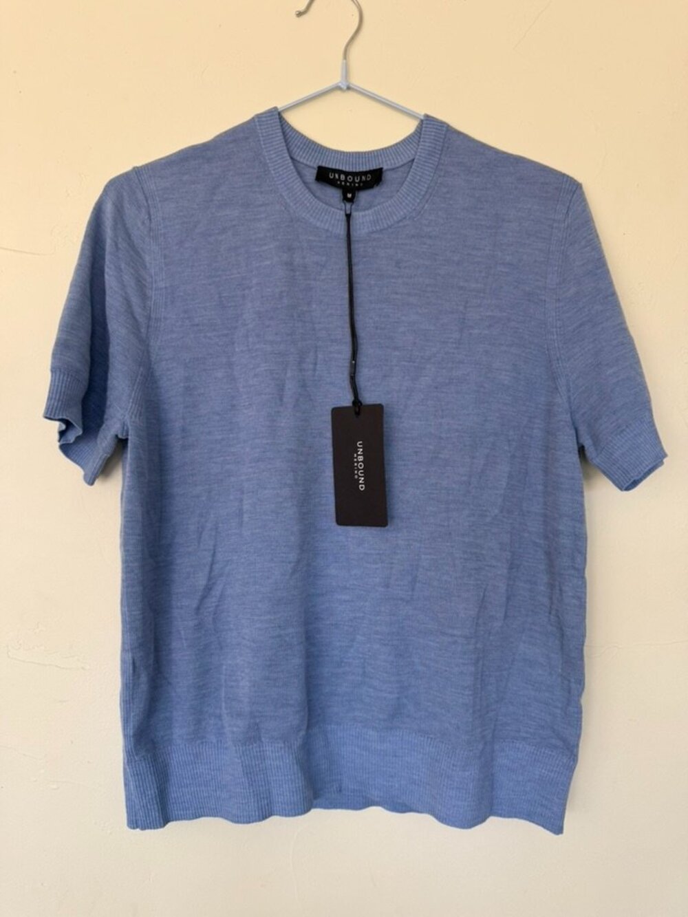 NWT Unbound Merino Fine Knit Merino Wool T-Shirt Heather Azure Blue Sz M - Picture 2 of 8
